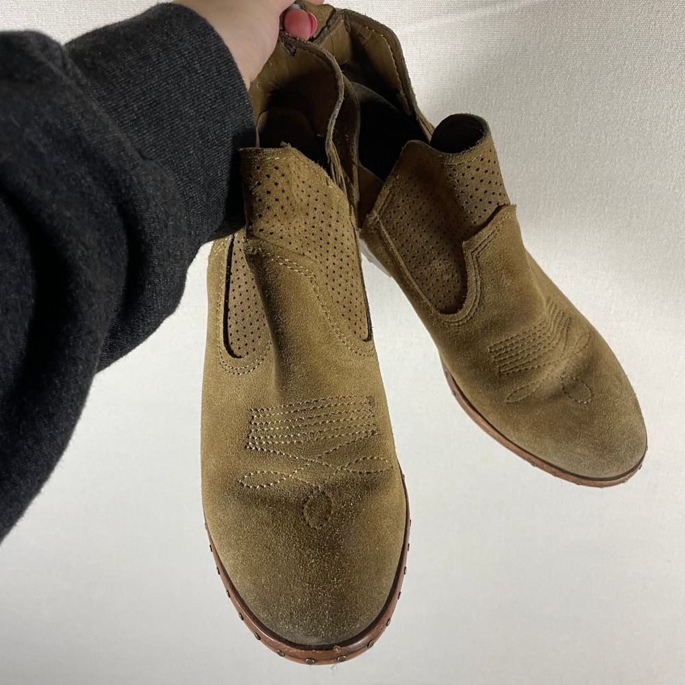 Lucky Brand Pallet Tan Suede Wedge Chelsea Ankle Booties - Size 37.5 - Picture 3 of 7